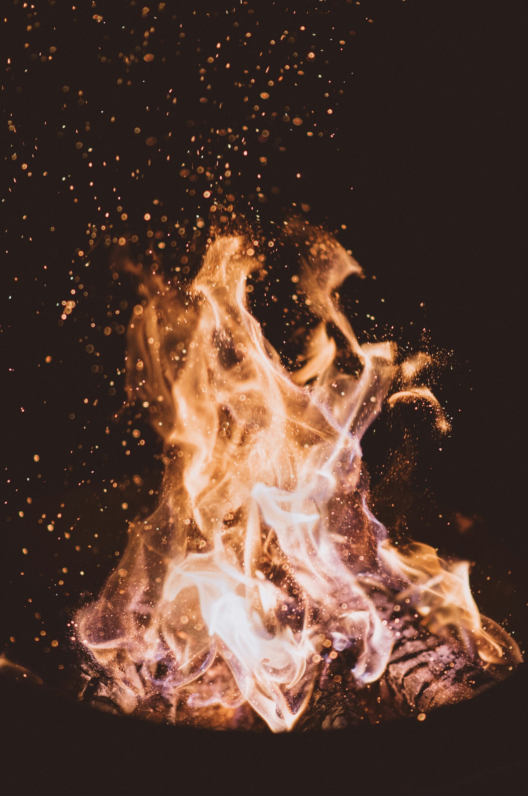 A lively fire set against a black background